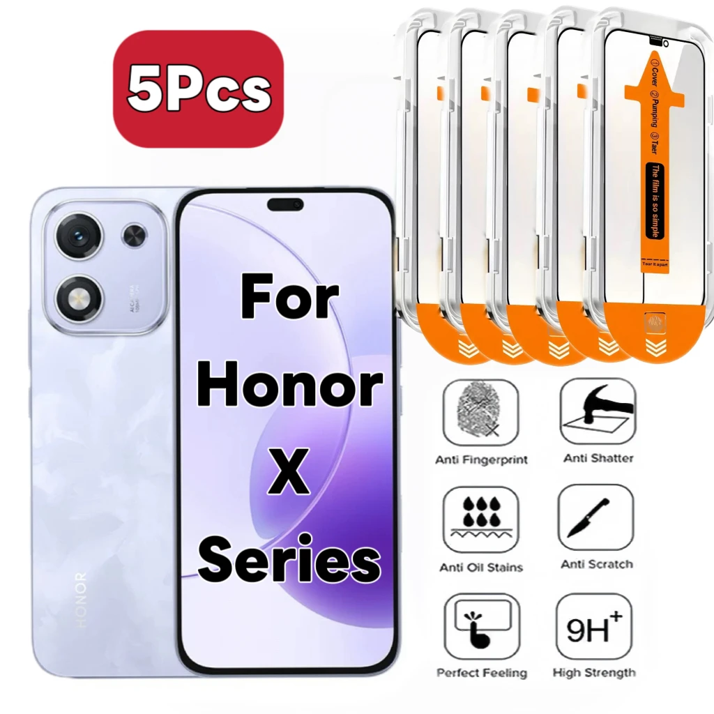 

5-Pack HD Tempered Glass Screen Protectors Compatible with Honor X Series, Bubble-Free & Dust-Free
