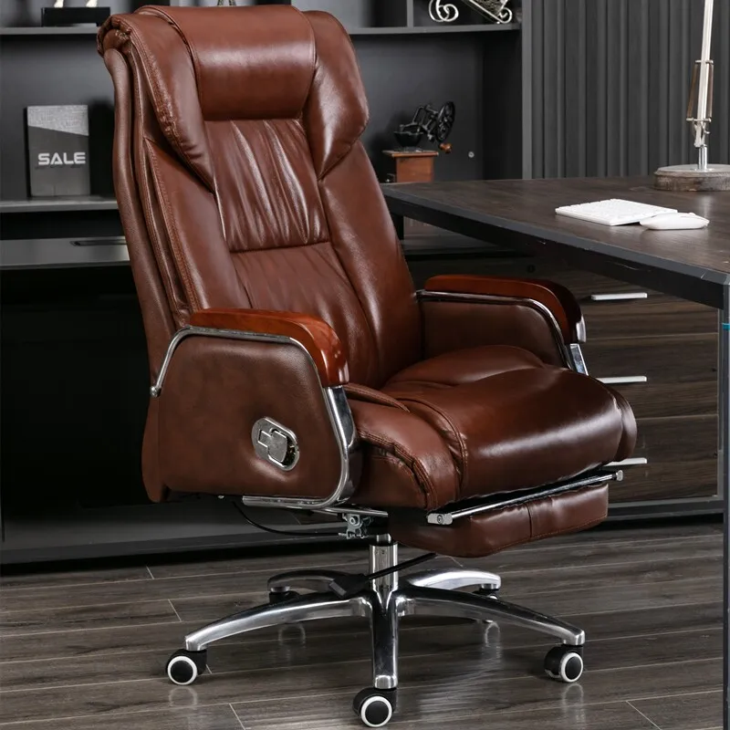 Leather boss chair office seat computer chair home reclining office chair comfortable sedentary rotating business