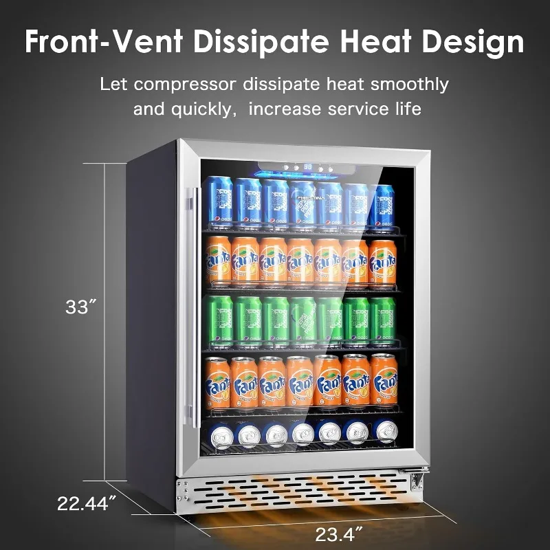 Beverage Refrigerator Cooler Free Standing Wine Beverage Fridge, with Glass Door Under Counter Beer Refrigerator for All Drink.