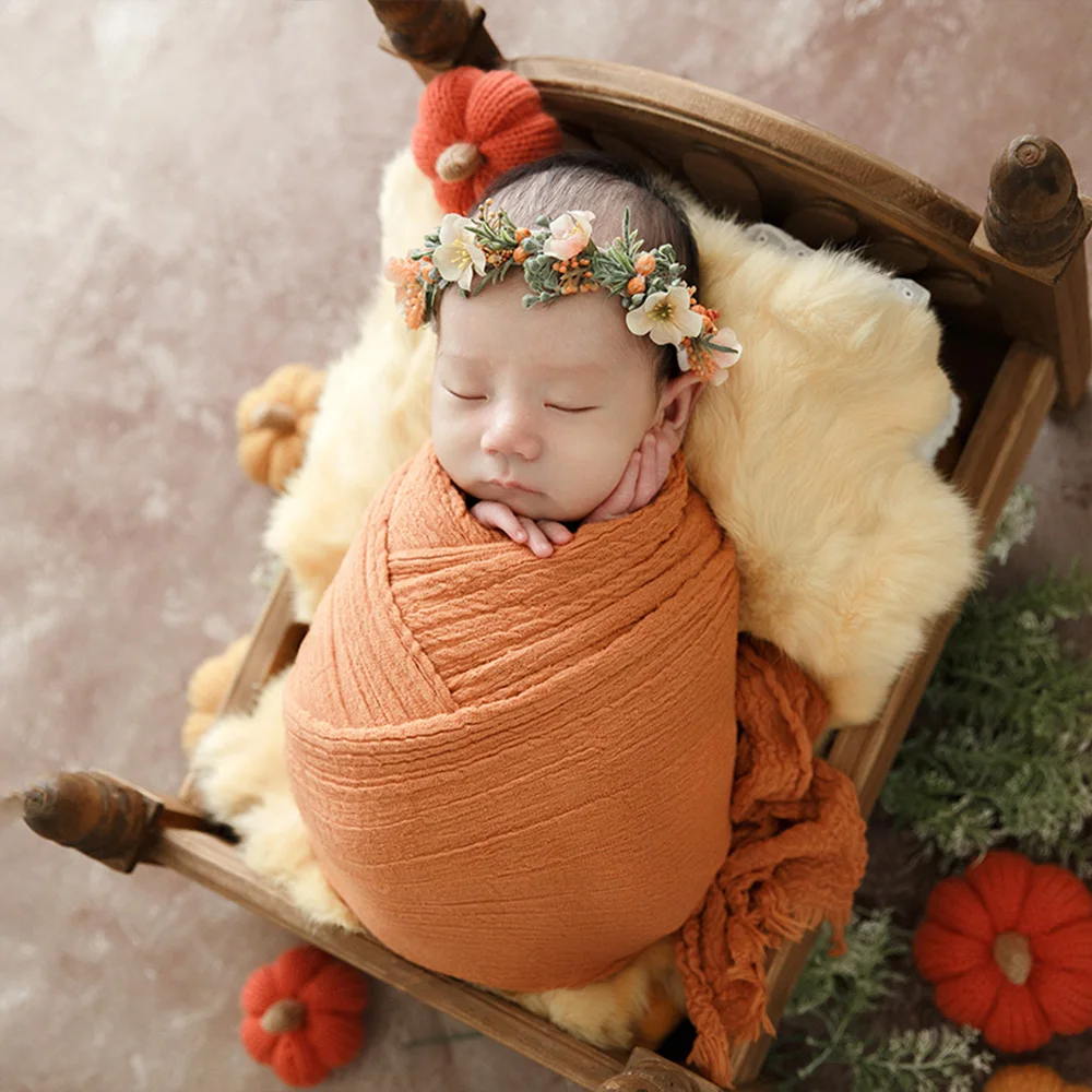 1 mese neonato fotografia puntelli garza di cotone bambino Swaddle coperta avvolge maglia Tricorn cappello testa fiore studi puntelli fotografici