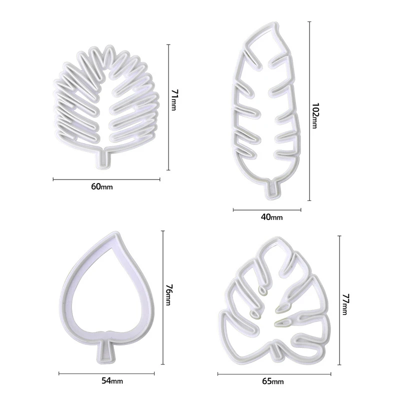 4 Pcs/set Palm Monstera Deliciosa Leaf Cutter Gum Paste Flowers Cake Decorating Cutter Fondant Mold Sugar Tools