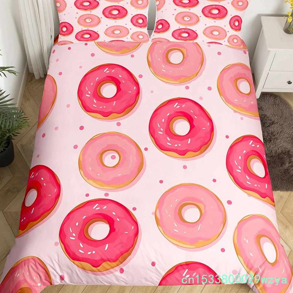 Donuts Bedding Duvet Cover Chocolate Doughnut Bedding Set Black White Comforter Cover Microfiber Whimsical Dessert Quilt Cover