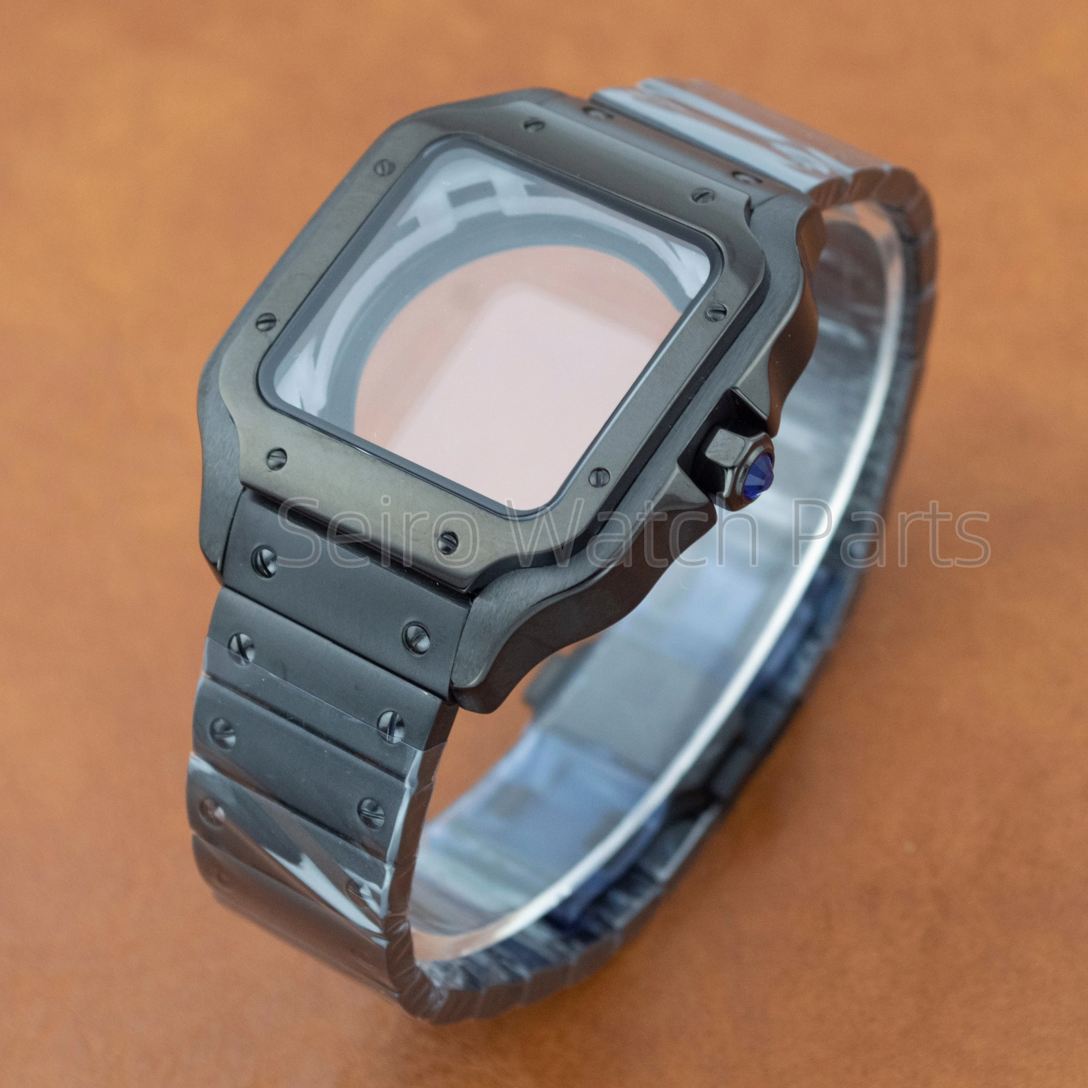 

38mm Black Square Watch Case Bracelet for 316L Stainless Steel Santo Case NH36 NH35 Movement Mod Accessories Watch Case Strap