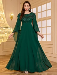 UNITHORSE Small Size Embroidered Beaded Ticket Sleeve Chiffon Evening Dress Women's Fashion Elegant Party Gown