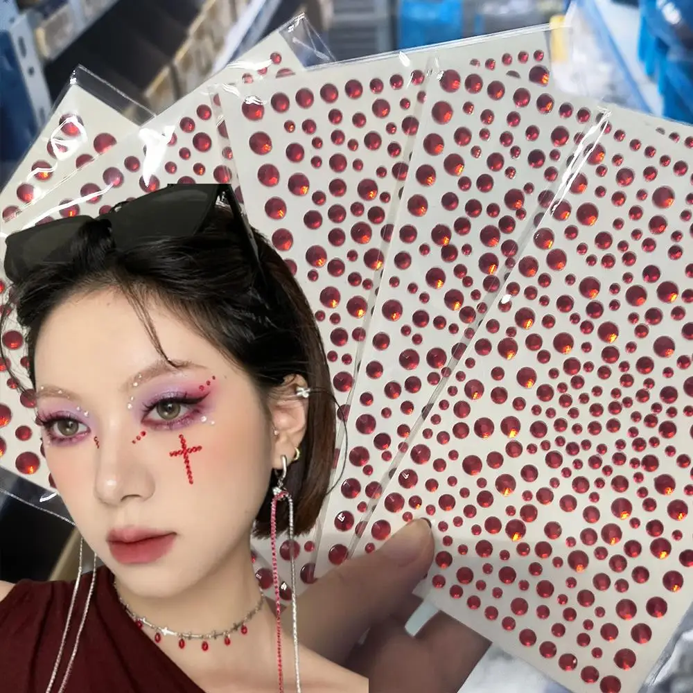 

1Pcs 3D Red Rhinestones Halloween Face Tattoo Stickers Shiny Jewels Temporary Tattoos DIY Crafts Hairpin Body Party Makeup Decor