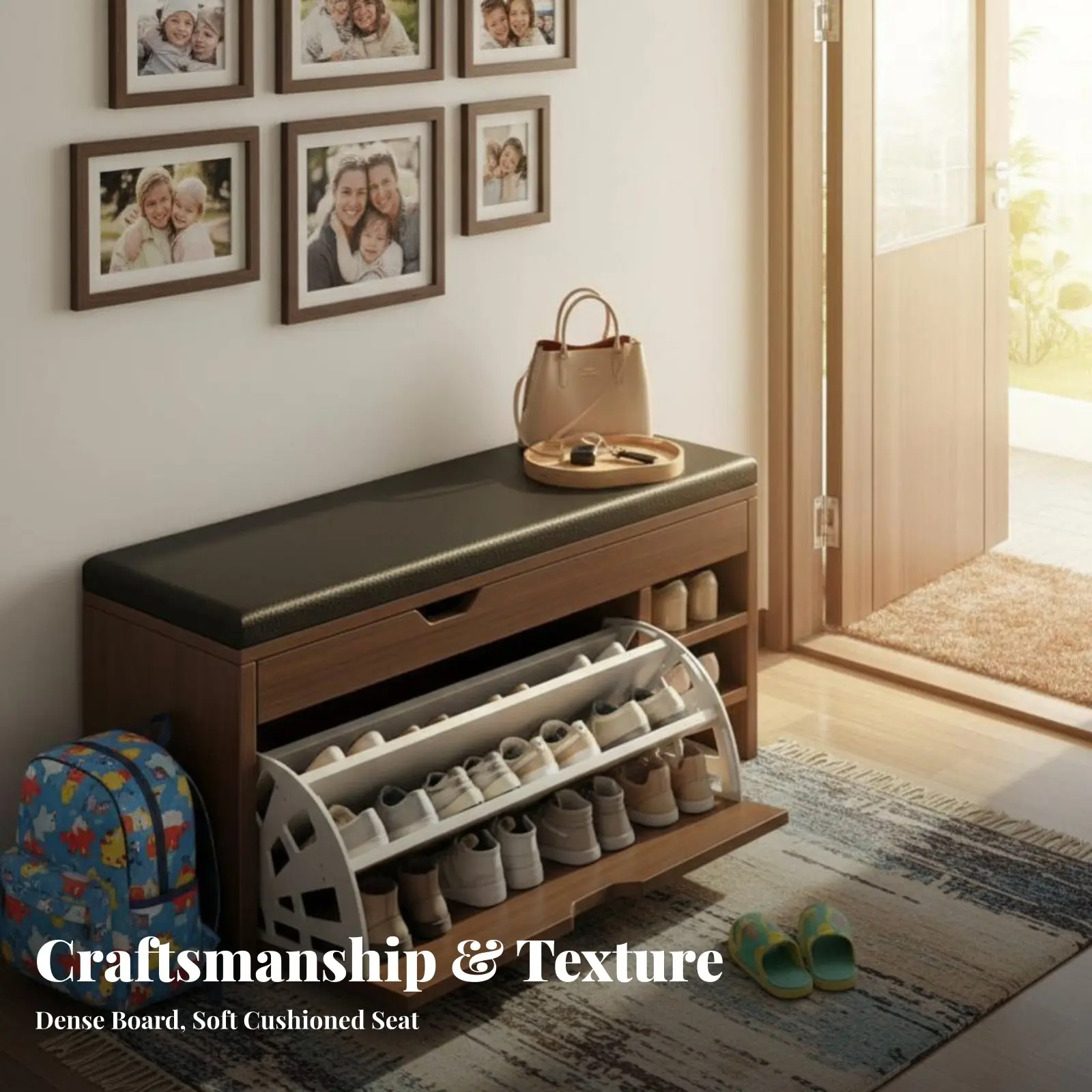 

Padded Shoe Storage Bench Multi-Functional Design Paddinged Shoe Storage Bench Large Capacity Space-Saving for Families, Hallway
