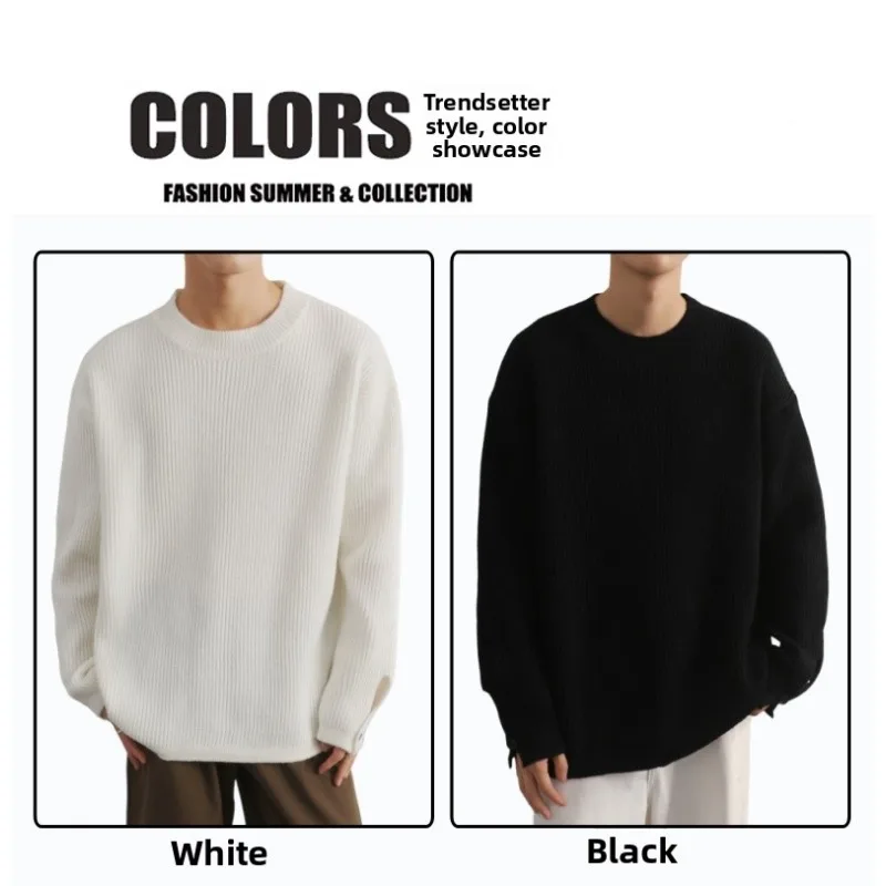 

Japanese High-end Style Sweater Fashionable Autumn Winter New Pullover Mens Warm Sweater Simple Style Round Neck Knitted Sweater