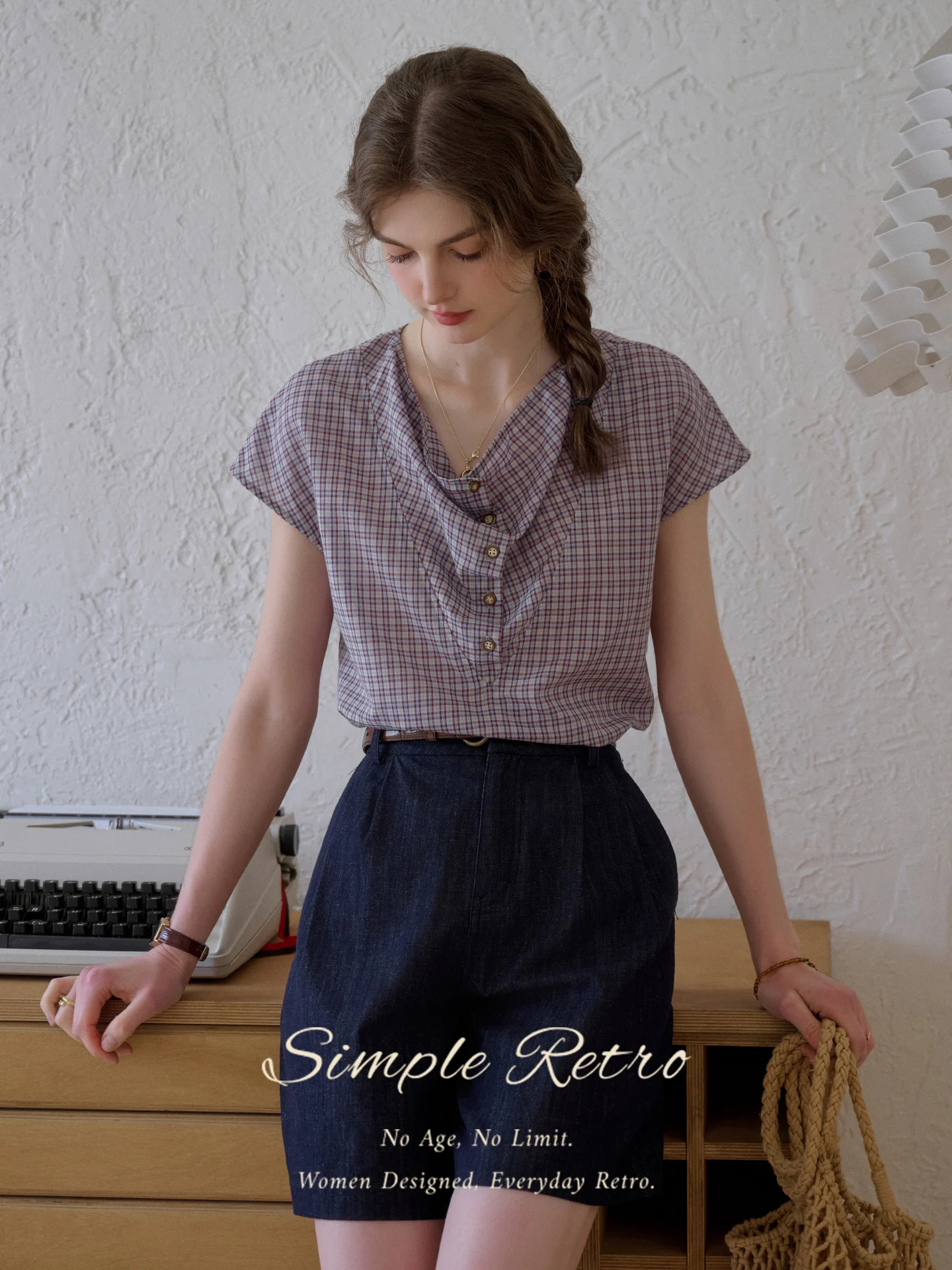 

SimpleRetro Grays Champs Elysees Cool Lyocell Plaid Shirt Women's Commute Shirt Short Sleeve Loose Fit Skin-friendly Breathable