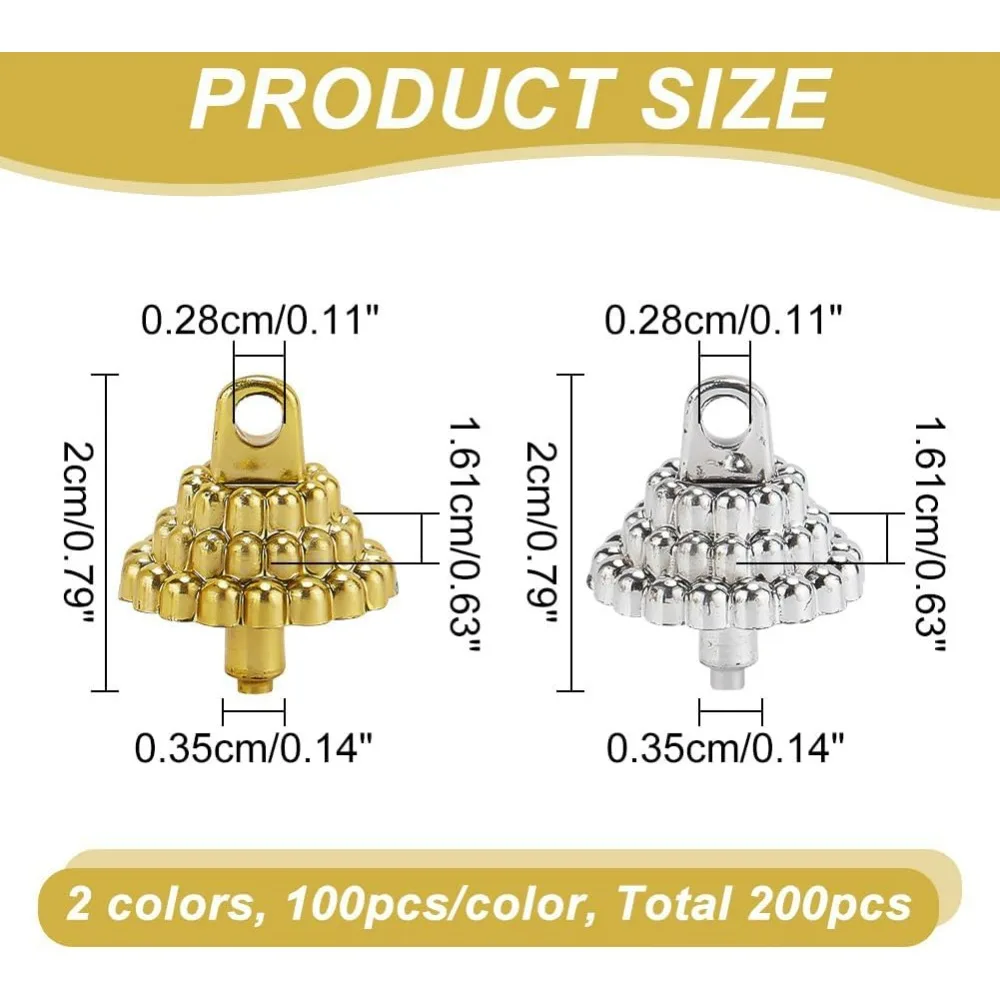 200 Pcs 2 Colors Christmas Ornament Caps Replacement Ornament Hangers Cup Caps Gold Silver Ornament Round Caps