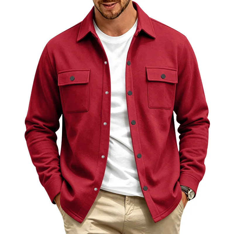 Button Down Shirt Jacket Men Light Grey with Chest Pockets Casual Overshirt Long Sleeve Autumn Winter