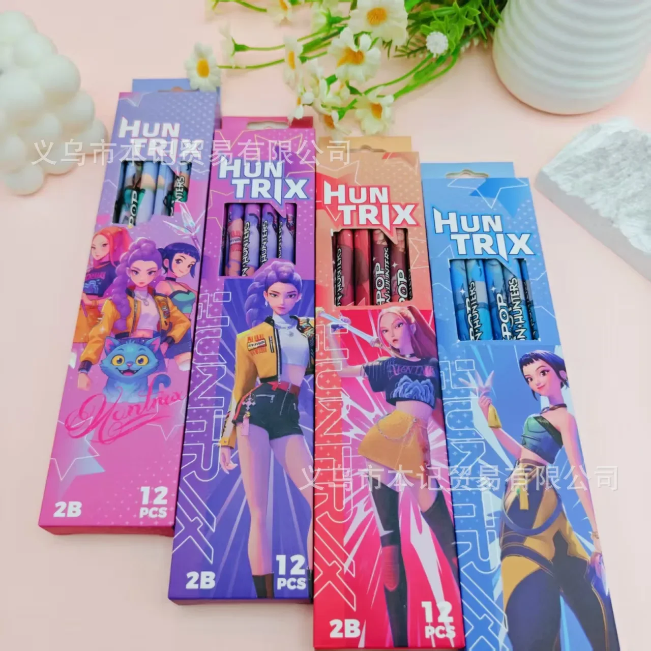 48 stks Kpop Demon Hunter Potloden Houten Gum 12 Potloden per Doos Briefpapier Schoolbenodigdheden Kawaii Cartoon Potloden Kerst Gif