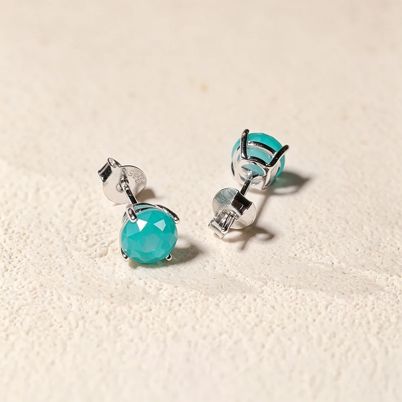 OZAN Simulierter Paraiba-Turmalin 925 Sterling Silber Ohrstecker Modische Edelstein-Ohrringe Schmuck für Damen Geburtsstein – Detail 3