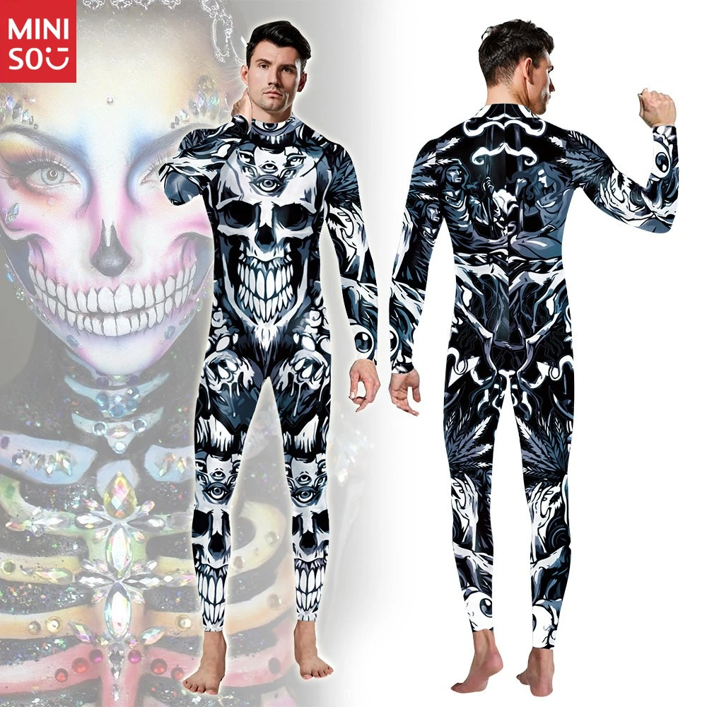 

Miniso Halloween Costume Skull Digital Print Cosplay Suit Long Sleeve Bodysuit