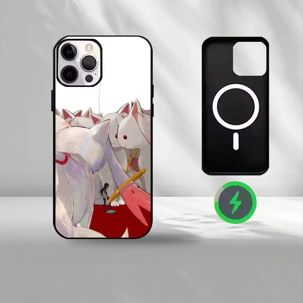 Puella Magi Madoka Magica Handyhülle für iPhone17,16,15,14,13,12,11 Max, schwarze kabellose Lade-Schutzhülle