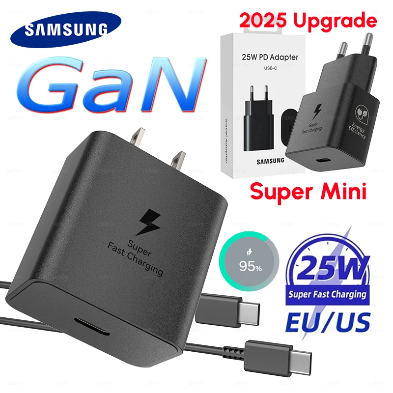 

25W PD Charger GaN Mini Type C Adapter 20W Super Fast Charge Samsung S25 S24 A55 Z Fold 7 Filp 6 5 4 For Apple iPhone 16 15 14