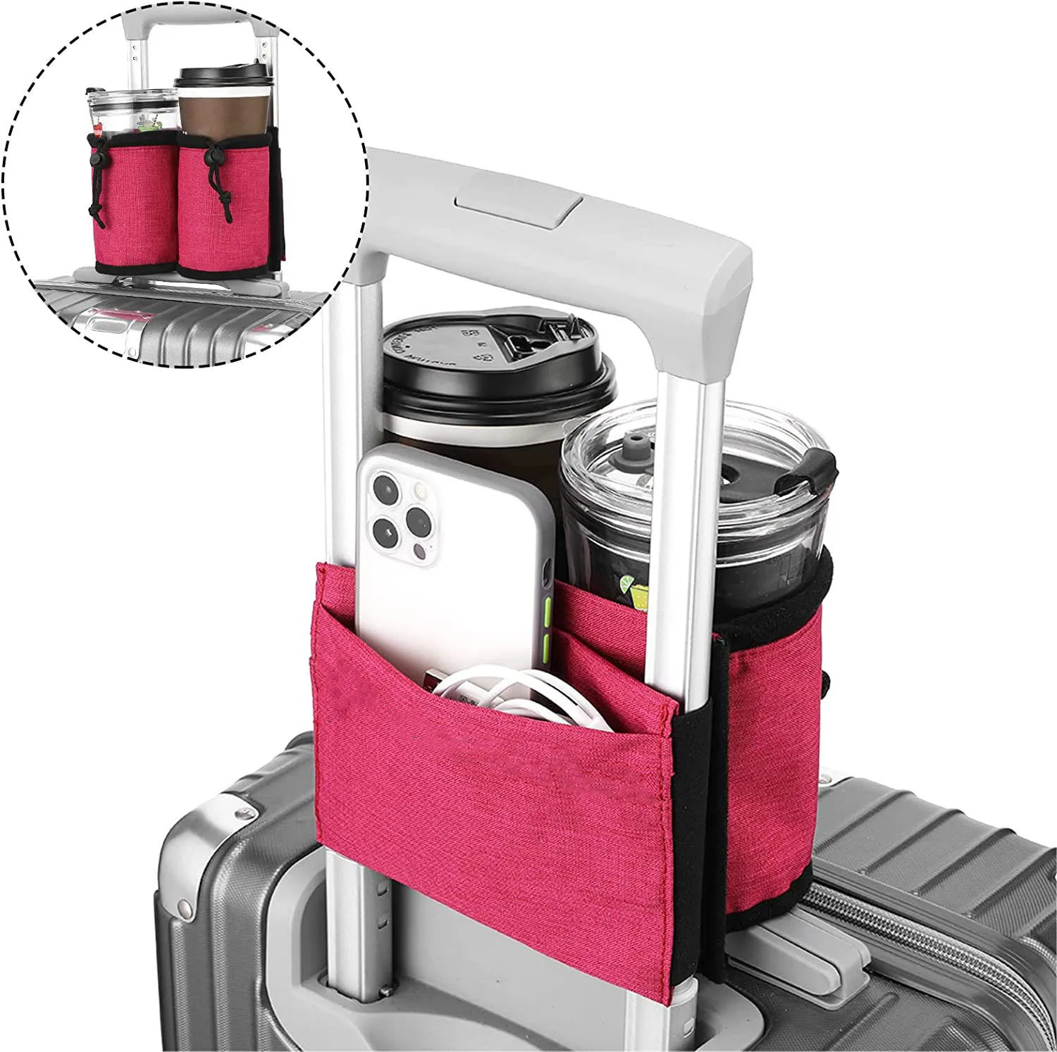 Luggage Travel Cup Holder Bag Portable Drink Caddy Drink Bottle Holder Outdoor Traveler Accessory Roll on Suitcase Handles