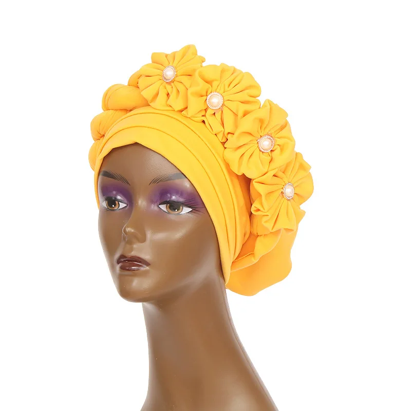 Elegant Flower Women's Turban Cap African Party Headwear Lady Head Wrap Bonnet Muslim Hijab Hat turbante Mujer Auto Hat