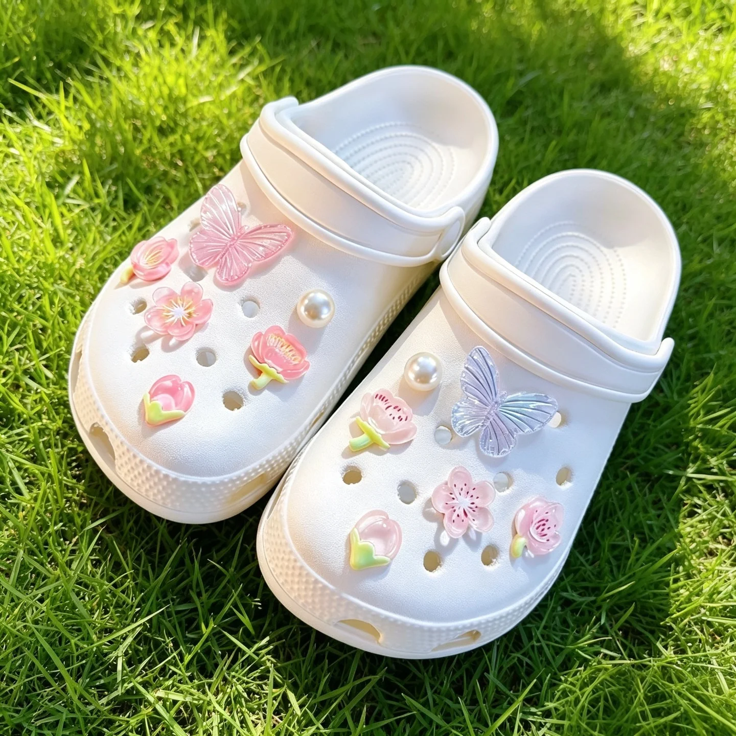 Cute Sakura Flower Butterfly Clog Shoe Charms Floral PVC Decor Detachable Footwear Accessories For Girls Clogs Sandals Gift