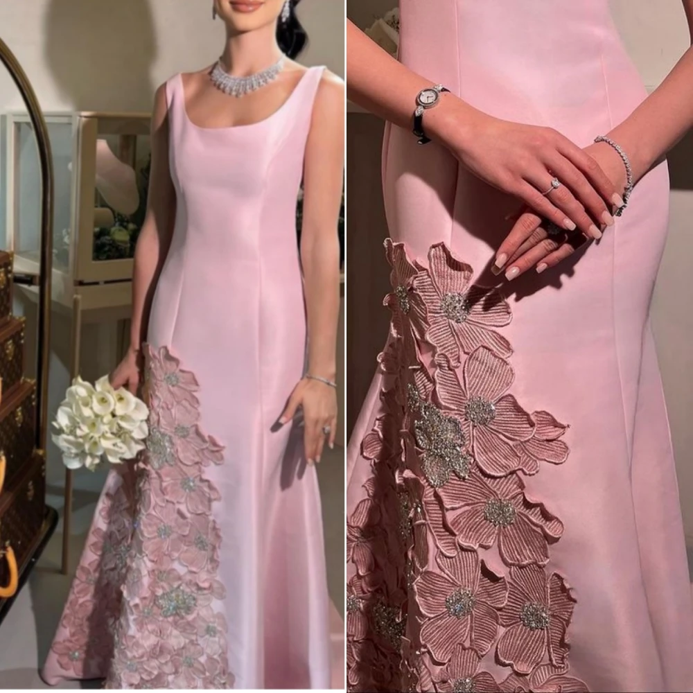 High Quality Sparkle Exquisite Jersey Beading Flower Wedding Party A-line Spaghetti Strap Bespoke Occasion Gown Long Dresses