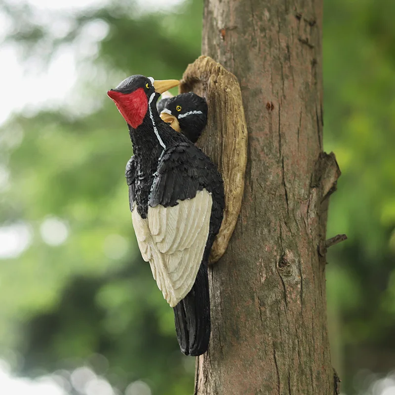 Resin Woodpecker Figurine, Handcrafted Garden Art, Durable Hanging Ornament for Patio, Lawn, Porch