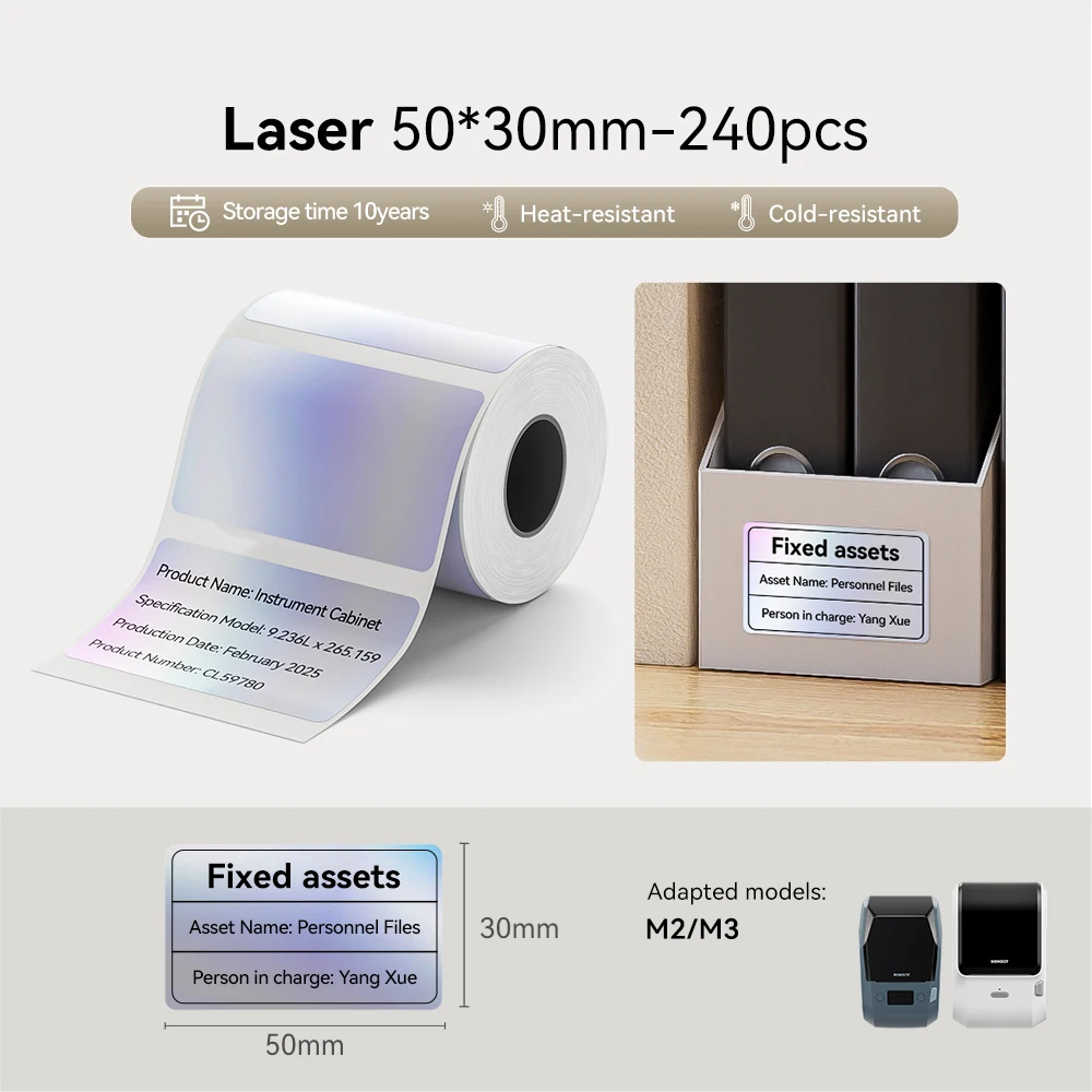 Laser-Aufkleber, selbstklebende Thermotransfer-Etiketten für Niimbot M2/M3 Drucker, DIY-Silber-Etikettenaufkleber für Büro/Zuhause/Outdoor