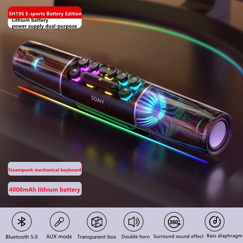 

SOAIY SH19s Gaming Bluetooth Speaker RGB Computer Soundbar 3D Surround Wireless Column Subwoofer Music Center Audio Laptop PC TV