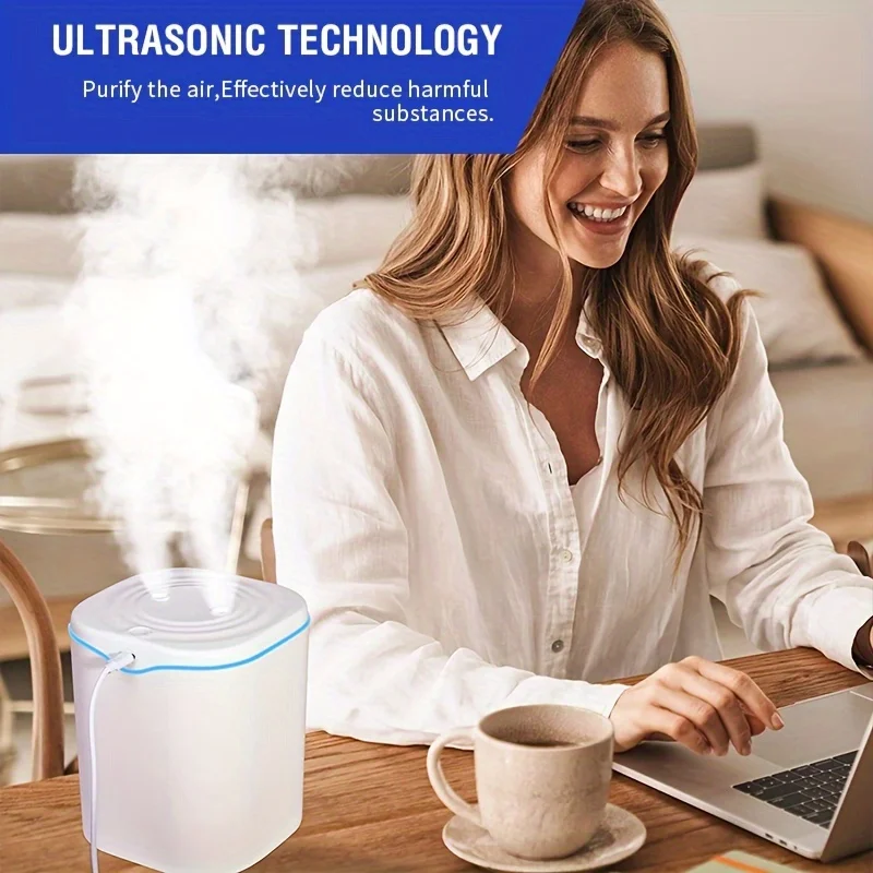 1pc, 2L Large Capacity Portable Ultrasonic Humidifier - Whisper-Quiet Operation, Dual Mist Modes, Aromatherapy, 7-Color Changing