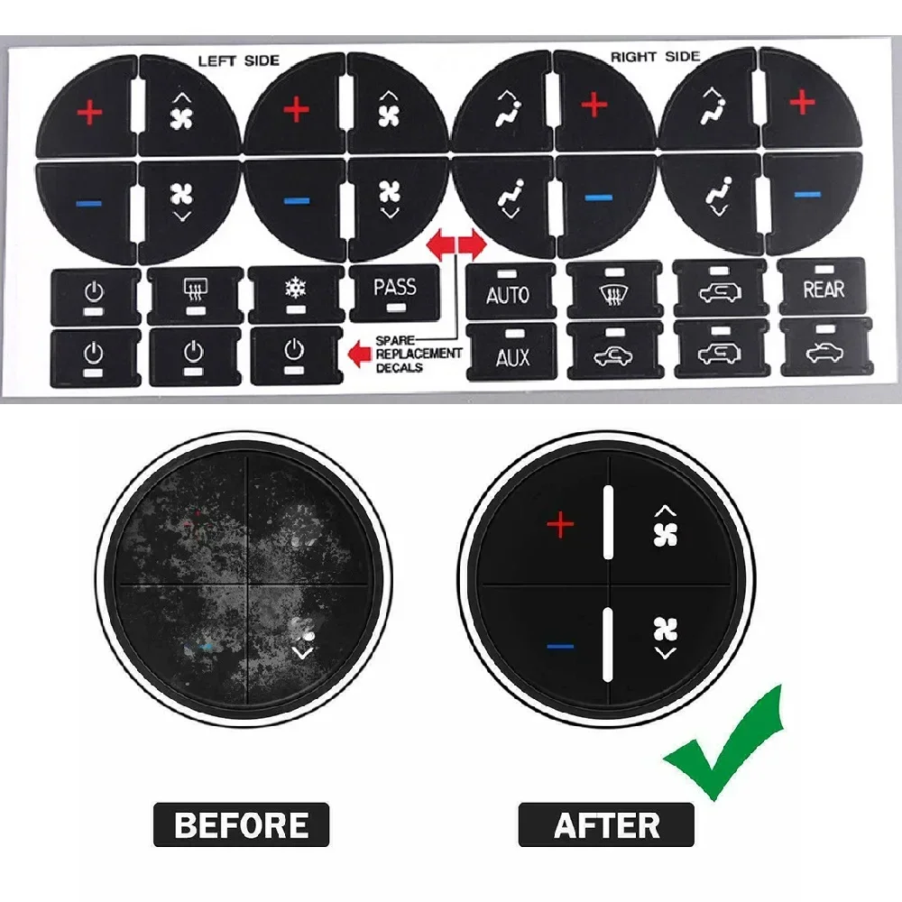 Car AC Dash Button Repair Kit PVC Stickers Dash Board Decal for Buick Chevy Avalanche Silverado Suburban GMC Acadia Sierra Yukon