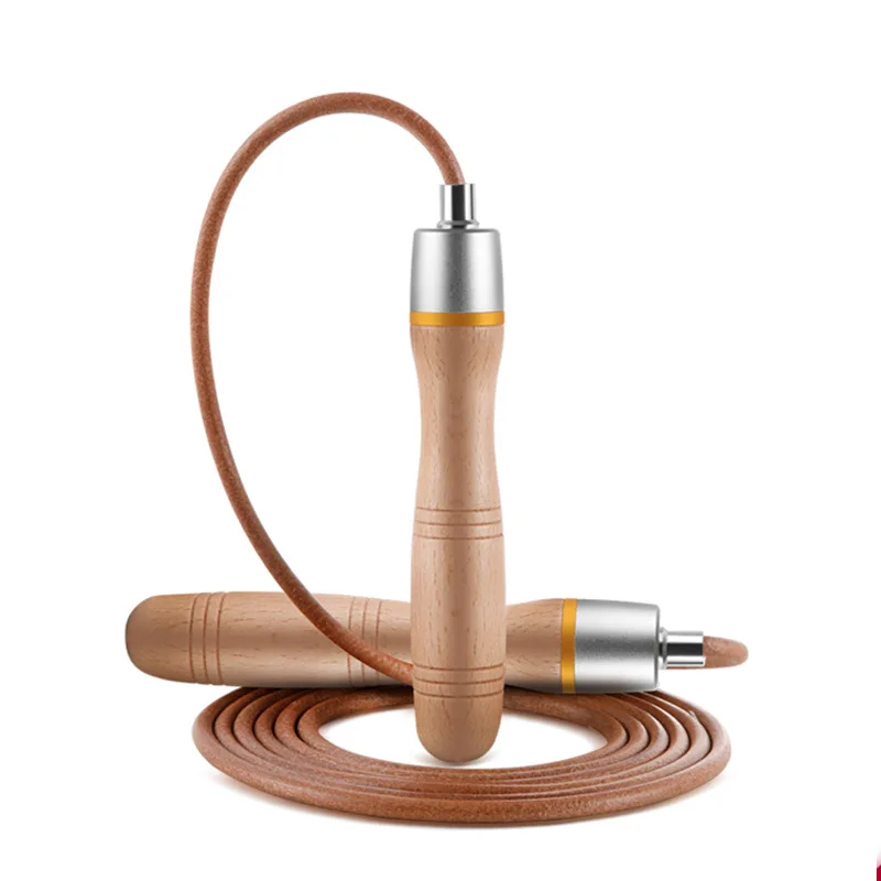

3 Meters Leather Ball Bearing Jump Rope Wood Handle Adjustable Skipping Jump Rope for Adults Athletic Fitness Exercise Jump Rope