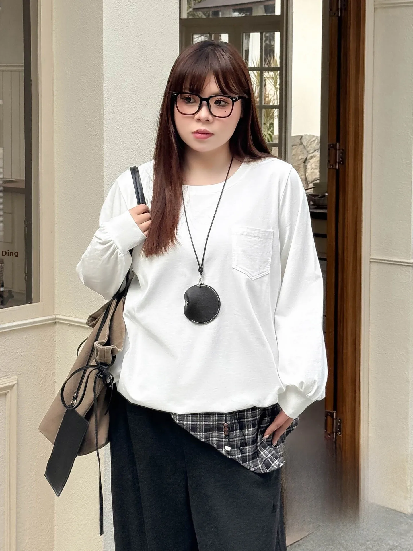 

Женская футболка больших размеров с длинным рукавом, круглым вырезом, из тонкого хлопка, весенняя, повседневная, с завышенной талией, для работы и отдыха