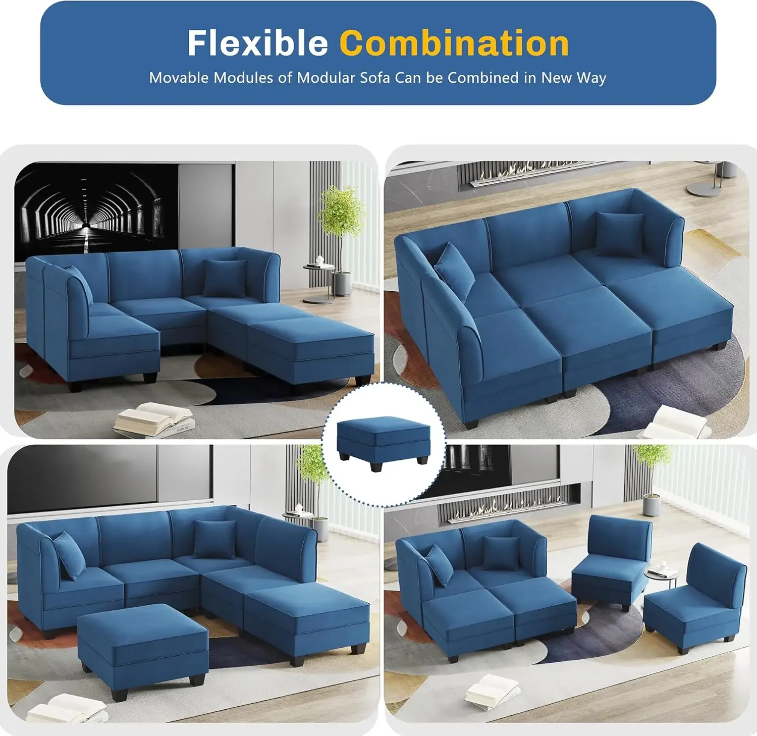 

Modular Sectional Sofa with Reversible Chaise Convertible U Shaped Couch with Ottoman Sleeper Sofa Velvet Sectional Couch