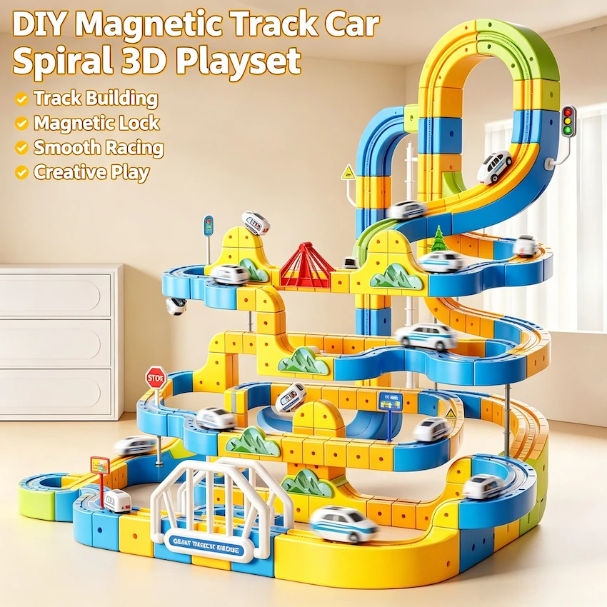 DIY Magic Transforming Cube Track Set High-Speed Train Model Assembly Building Blocks Vehicle Track Toy Christmas Gift