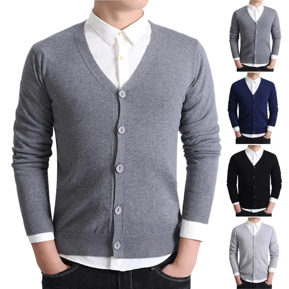 

2024 New Autumn Men's Knitted Cardigan Thin V-neck Basic Elastic Slim Fit Thin Sweater Solid Color Casual Versatile Coat Jacket