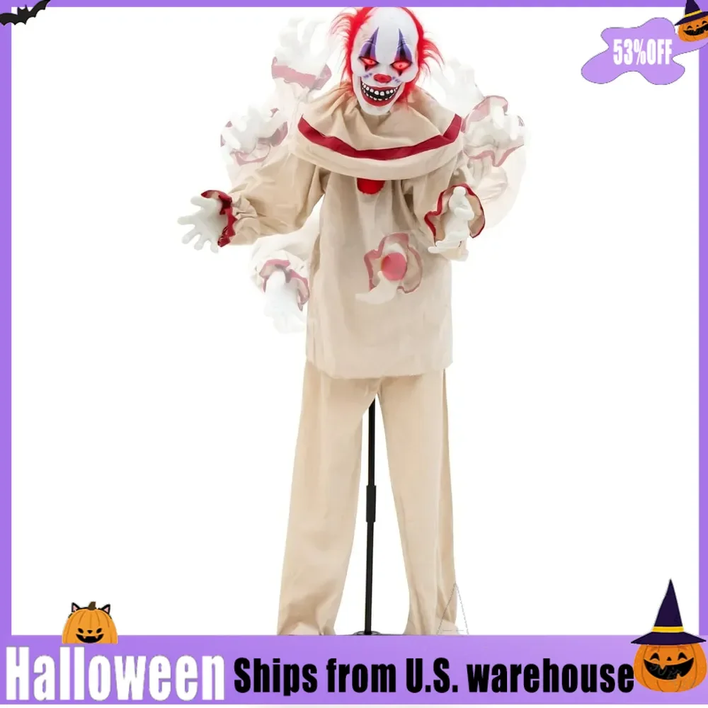 

Clown 5FT Grins Animatronic Killer , Indoor Outdoor Scary Clown Halloween with Pre-Recorded Creepy Sound, Halloween Decoration