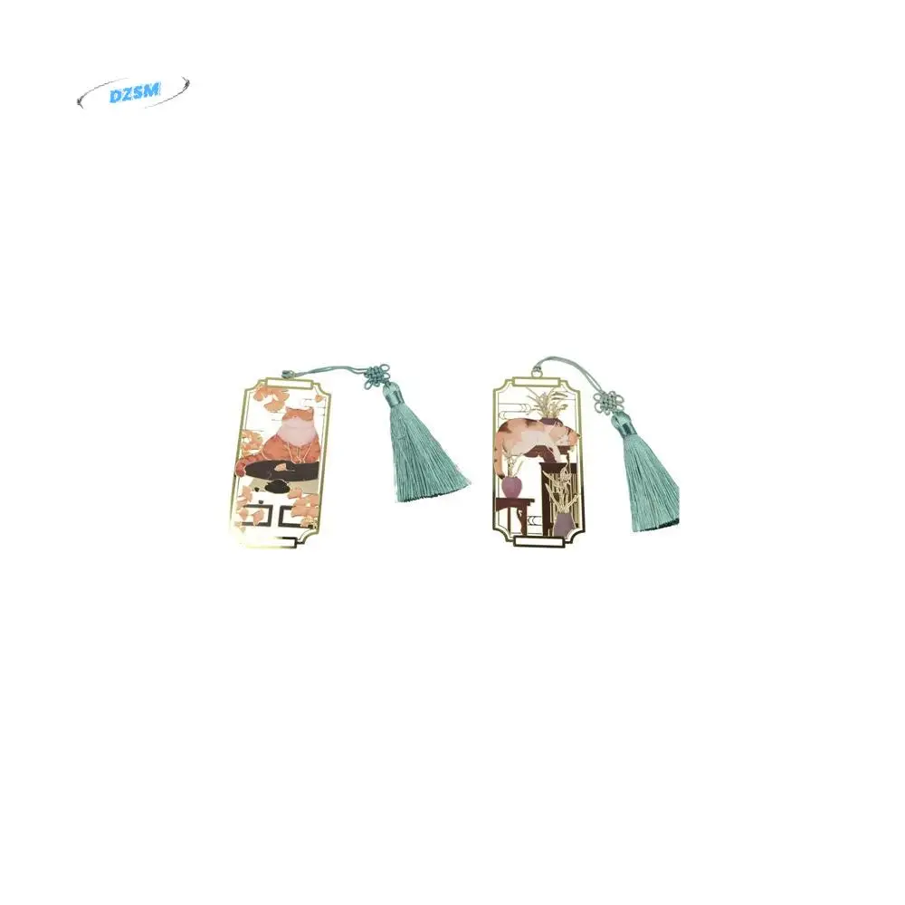 

Cat Hollowed Cat Bookmark Flower Chinese Style Metal Reading Bookmark Tassels Creative Chinese Style Bookmarks Birthday Gift