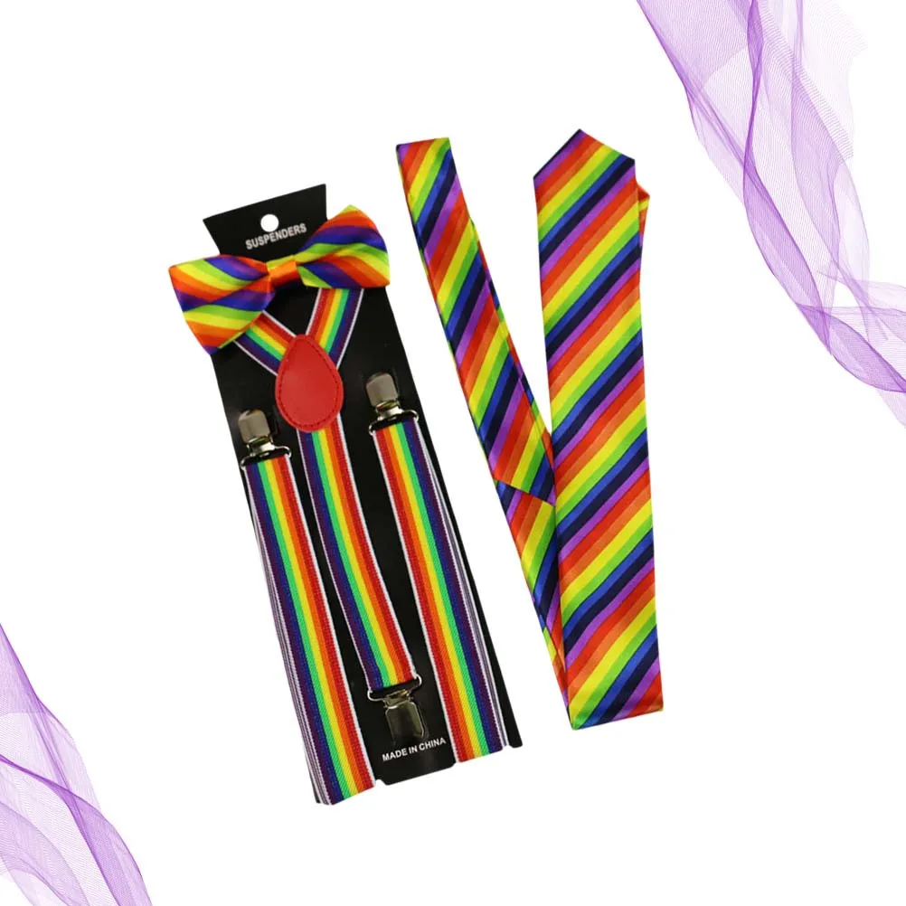 Bretelles élastiques réglables à rayures, 3 pièces, pour pantalons en jean, bretelles réglables, accessoire de Costume de fête unisexe