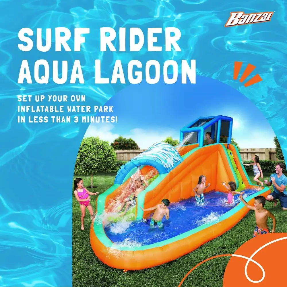 Surf Rider Large Iatable Outdoor Aqua Lagoon Water Slide Splash Park con parete da arrampicata, scivolo a tunnel e piscina antispruzzo, per bambini