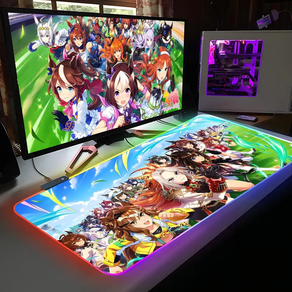 

Коврик для мыши Anime Uma Musume Pretty Derby RGB, резиновый, для компьютера и ноутбука, официальный игровой, киберспортивный, эстетичный, модный, роскошный коврик
