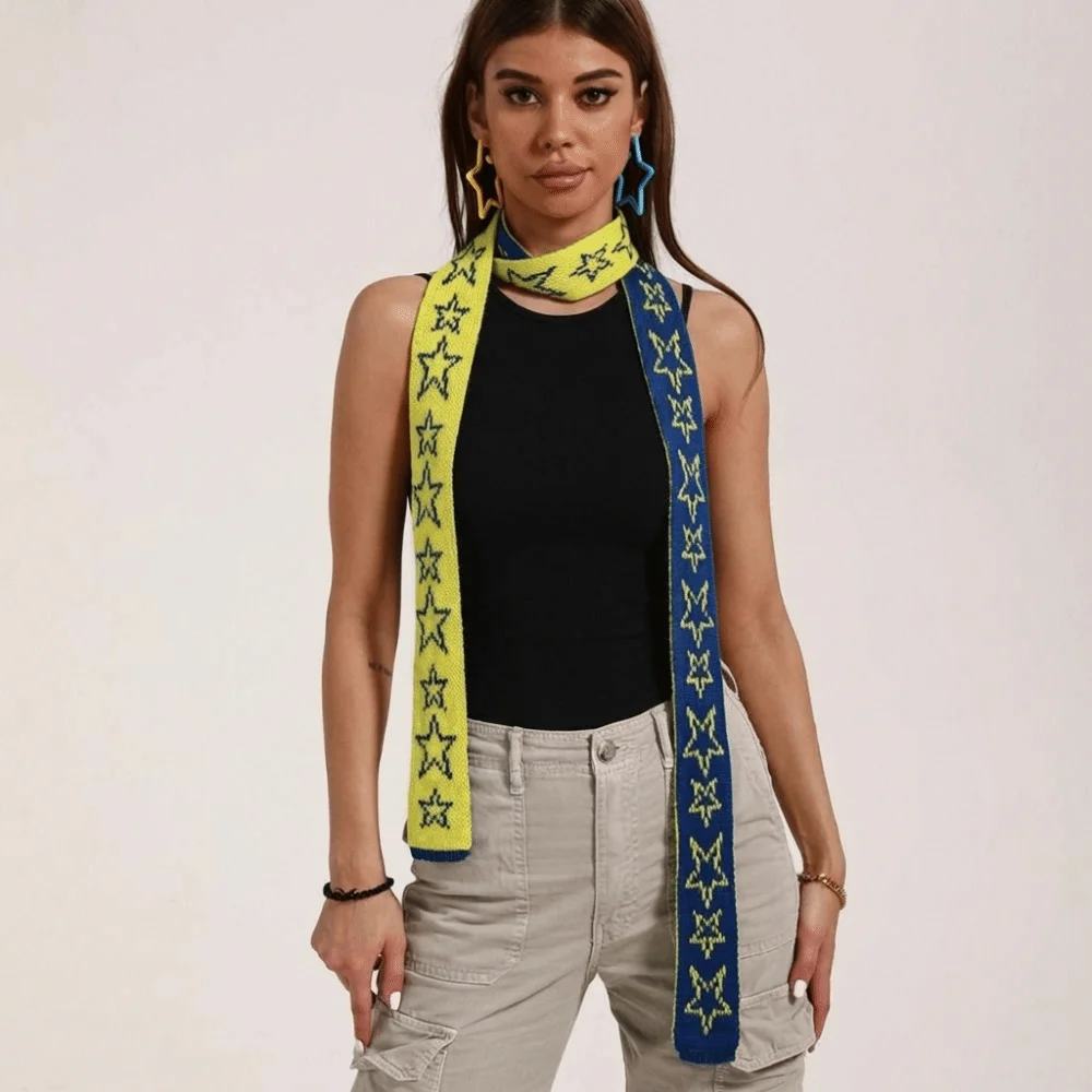 

All-match Elegant Five-pointed Star Scarf Windproof Y2K Wrap Neck Warmer Soft Warmer Long Thickened Neckscarf Outdoor