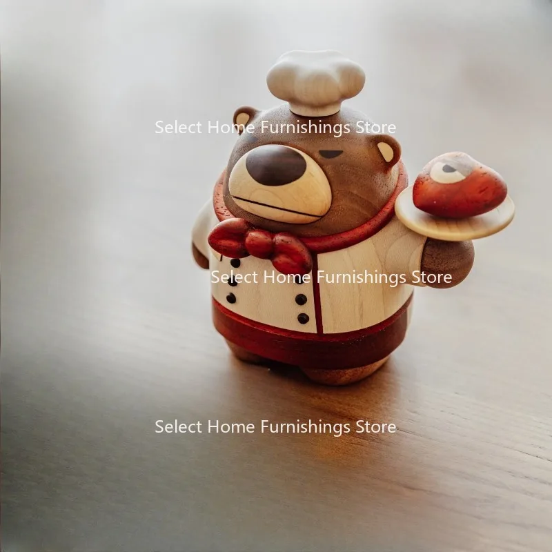 

Suitable for Solid Wood Creative Ornaments, Chef Xiong Baba Modeling Workstation, Cute Healing Gift