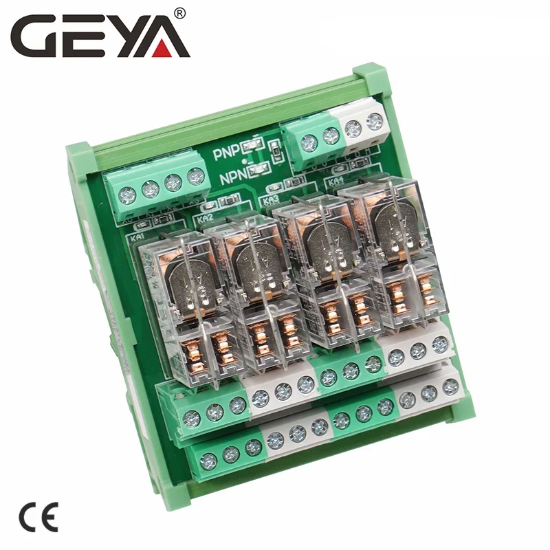 GEYA 2NG2R 4 Channel Relay Module Din Rail Type 2NO 2NC Electronic DPDT Switch 12V 24V Relay Board