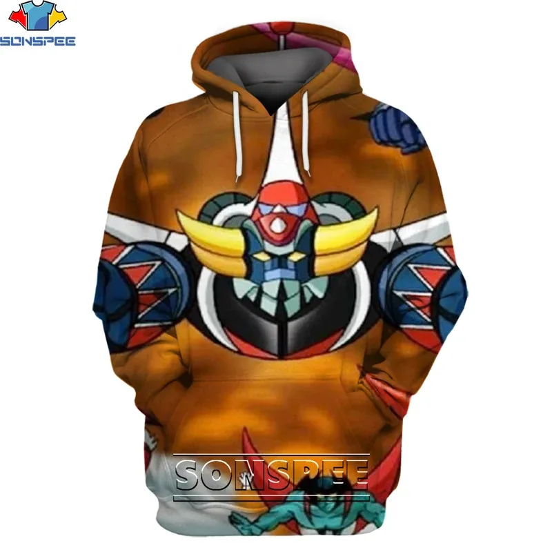 SONSPEE Vintage Anime Goldorak Hoodie 3D Printing Men Women’s Retro Classic Nostalgia Robot Man Oversize Pullover Hoodies Kids