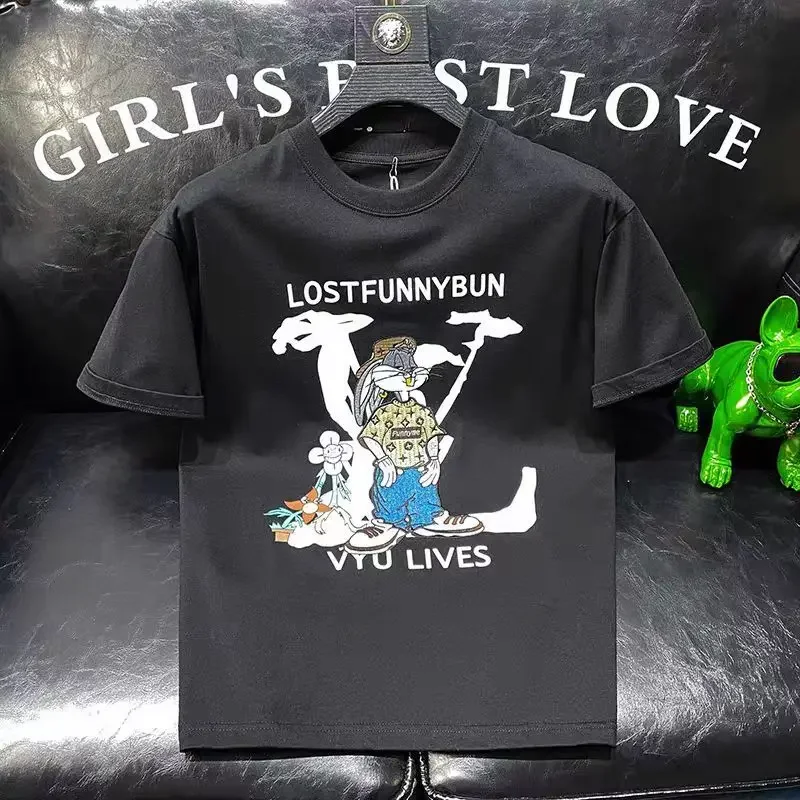 

Cotton Summer Fashion Brand New Printed Short Sleeve Casual Loose Trend Round Neck Shirt with Half Sleeve Men's Top