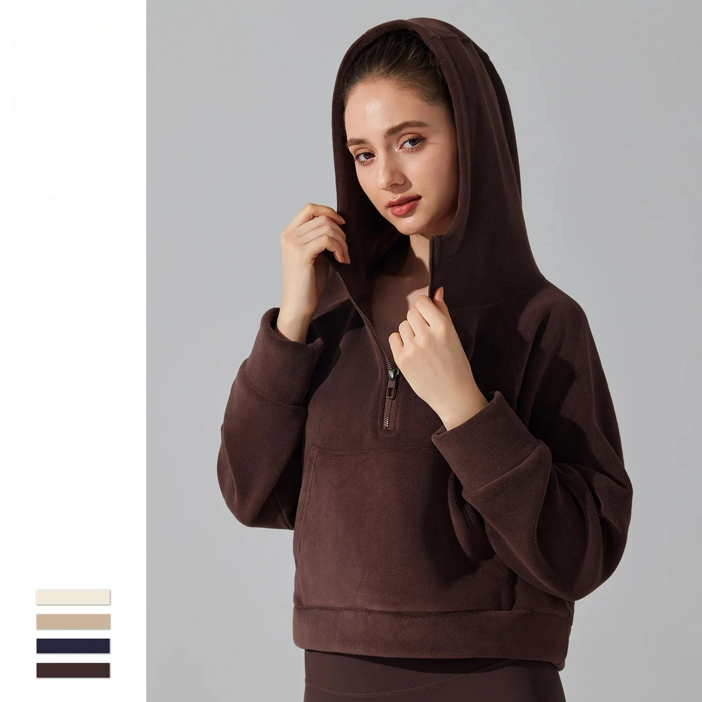 

Autumn Winter Fitness Hoodie Warm Long Sleeve Half Zip Orlite Fleece Sports Jacket Running Suit for Women Thickened Fleece