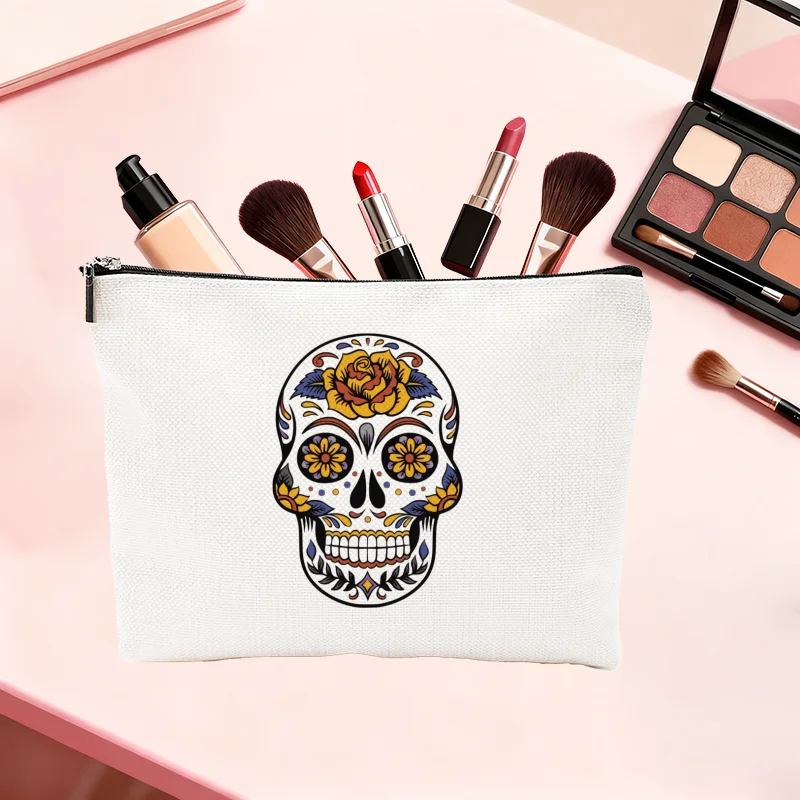 

Косметичка из холщовой ткани с принтом Sugar Skull, 1 шт., двусторонняя, с принтом, дорожная сумка для туалетных принадлежностей