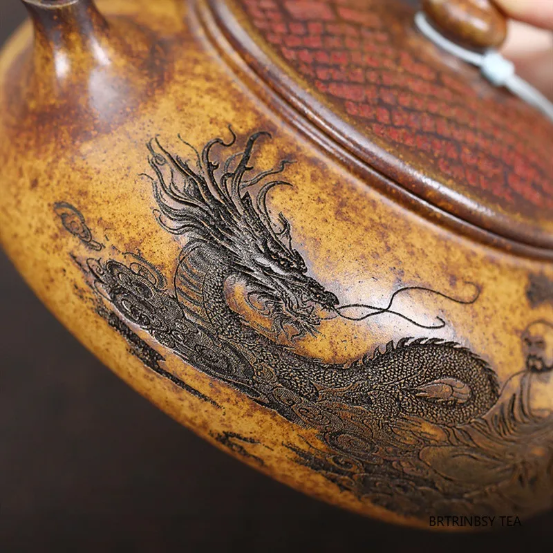 التقليد ييشينغ الأرجواني الطين إبريق الشاي اليدوية التنين النمر نمط براد شاي غلاية التجميل المنزلية الصينية Zisha طقم شاي 290 مللي #5