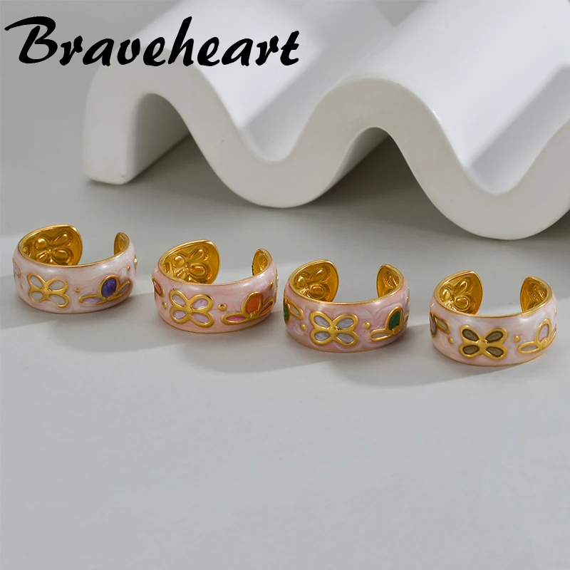 Массивные винтажные красочные капельные масляные цветочные кольца для женщин, позолоченные кольца из нержавеющей стали с открытым пальцем, ювелирные изделия, подарки на вечеринку