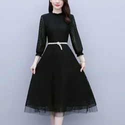 Women's Long Sleeve A-line Skirt, Monochromatic, Elegant, Temperament, Women's Clothing, Office Lady, Fashion, Autumn