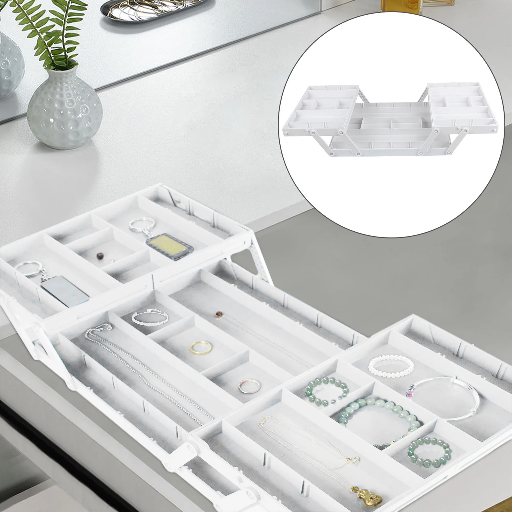 2/3 Tier Drawer Organizer Multi Level Collapsible Expandable Desk Organizer Trays for Office Supplies, Kitchen Gadgets Utensils