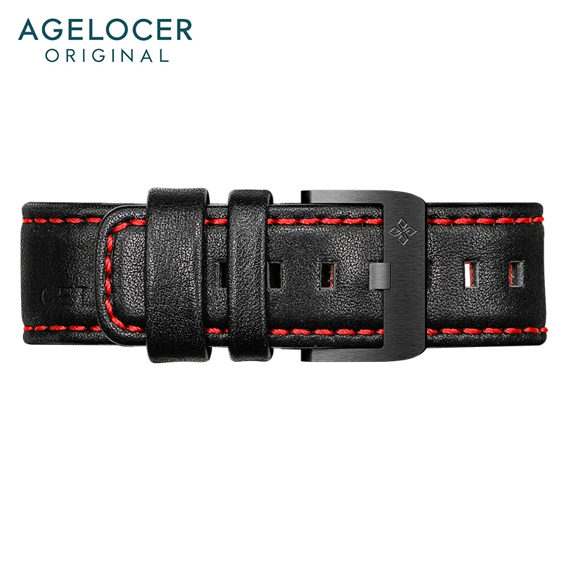 AGELOCER Original Brand Racing Watch Watchband width 26mm Black Rubber Strap Leather Strap 316L Stainless Steel Buckle